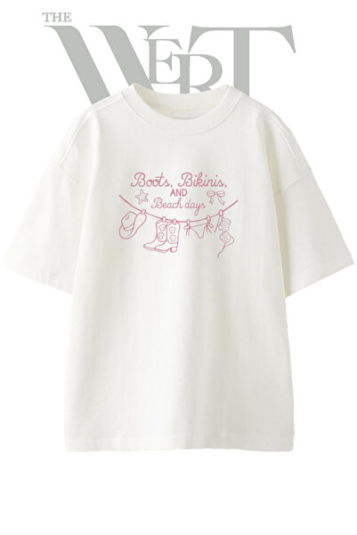 THEWERT Cowboy Bikini Beach Design Printed Unisex White Oversize T-Shirt