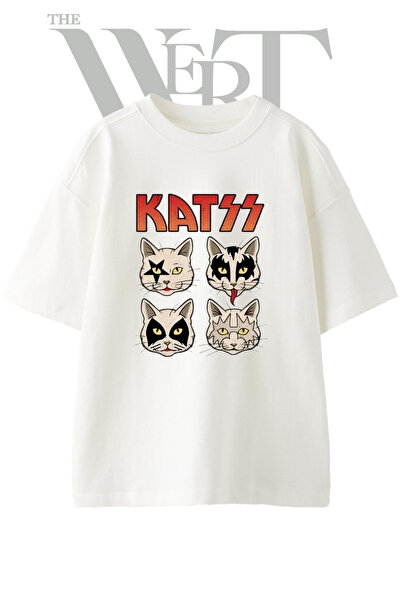 THEWERT Μπλουζάκι Katz Cats με στάμπα, Unisex, λευκό, oversized