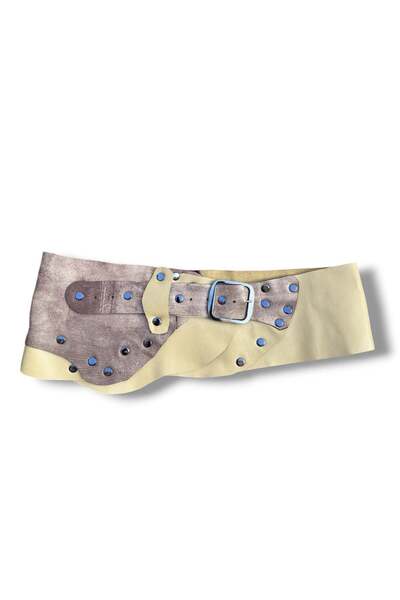Yılday Gür Butik Women's Yellow Handmade Leather Belt - Butteryellow Gilded D...