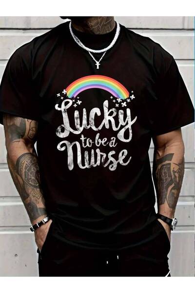 4Car تي شيرت 100% قطن بطبعة Lucky To Be A Nurse للرجال والنساء، قمصان صيفية ع...