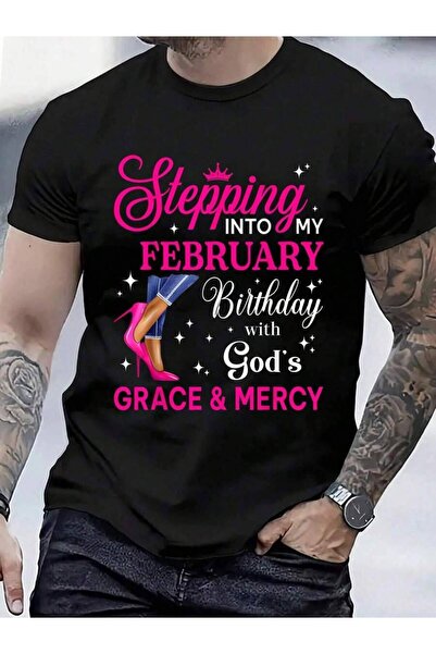 799 تي شيرت نسائي ورجالي من القطن 100% بتصميم 'Stepping Into My February' وطب...