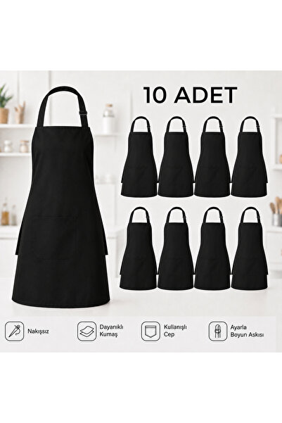 LOOKMT MODA Siyah Renk Ayarlanabilir Askılı Tek Cepli Kasap Önlüğü Mutfak Önl...