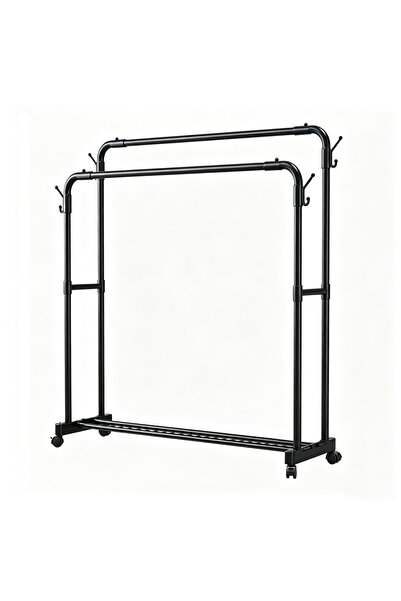 Generic Brand FFD Double Rod Garment Rack with Wheels & Bottom Shelf - Heavy ...