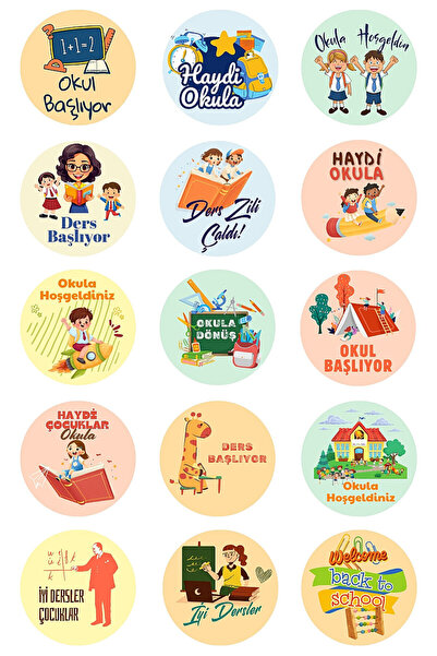 Bimotif Okula Dönüş Sticker, Ders Başlıyor, Okula Hoşgeldiniz Sticker Seti, 4...