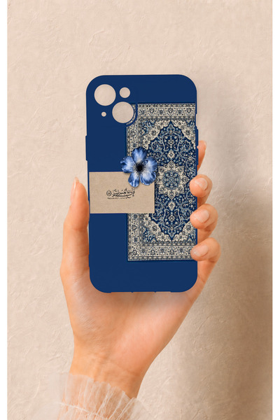 Vip Case iPhone 14 Plus/15 Plus Uyumlu Mavi Etnik Halı Desenli Silikon Kılıf
