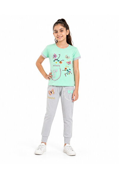 MADE Girls' Butterfly Printed T-Shirt and Trousers Set