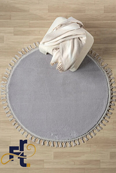 Sarar Round Knitted Fringed Plush Post Washable Non-Slip Base Carpet Rug Gray