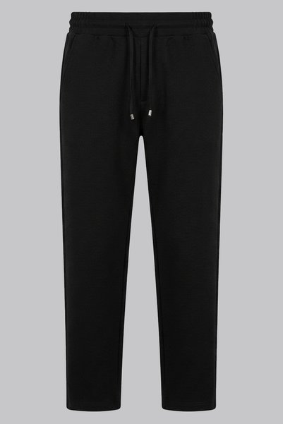 Cazador Men's Regular Fit Black Trousers Elastic Waist Lace-Up Casual Trousers