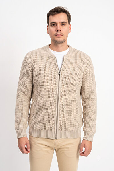 F&K Thick Knitted Men's Knitwear Zippered Bomber Cardigan