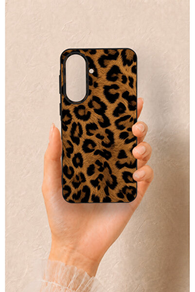 Vip Case Samsung A57 Uyumlu Koyu Leopar Deri Desenli Silikon Kılıf