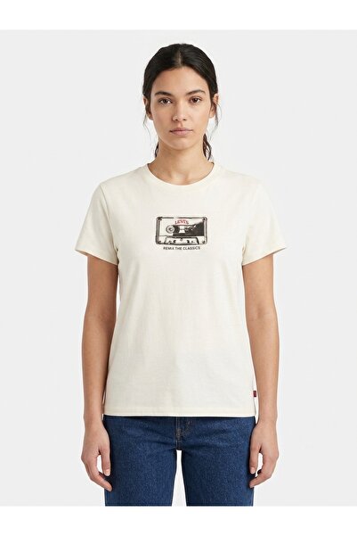 Levi's Favorite Remix Casette Women's Off-White Crew Neck T-Shirt 008Bx-0011