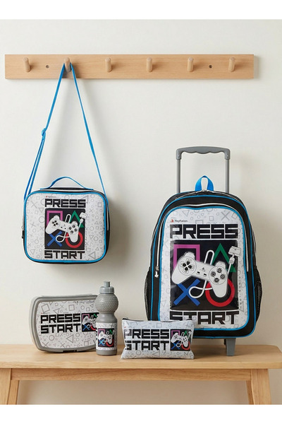 Playstation 5-Piece School Trolley Bag Set for Kids 13+ Years with Lunch Box ...