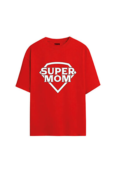 Super Mom Baskılı PREMİUM Bisiklet Yaka %100 Pamuk kısa kollu Oversize Tshirt E-07