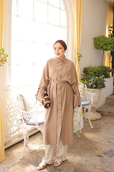 İmajButik Vizon Bel Kuşaklı Cepli Oversize Tunik