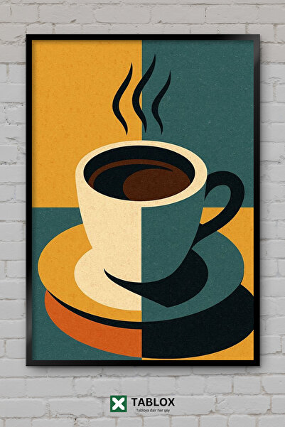 TABLOX Coffee Drawing Illustration Minimal Design Cup Wooden Framed Decorativ...