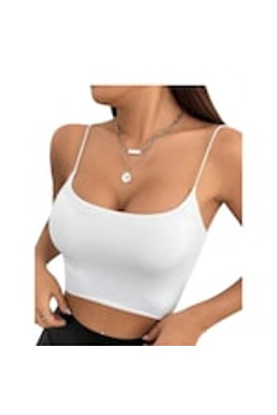 OEM Maiou casual dama, alb, cu bretele subtiri, scurt, XS