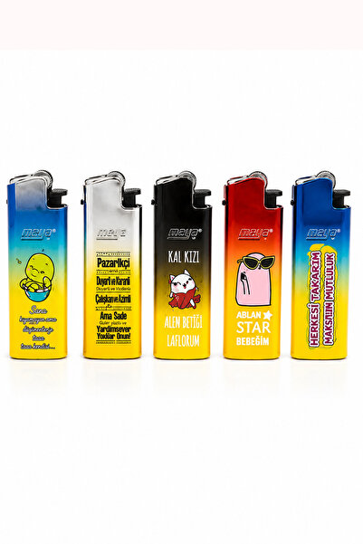 ONRSTORE Maya Gaz Dolumlu Elektronik Çakmak Komik Yazılı Karışık Desenli Hedi...
