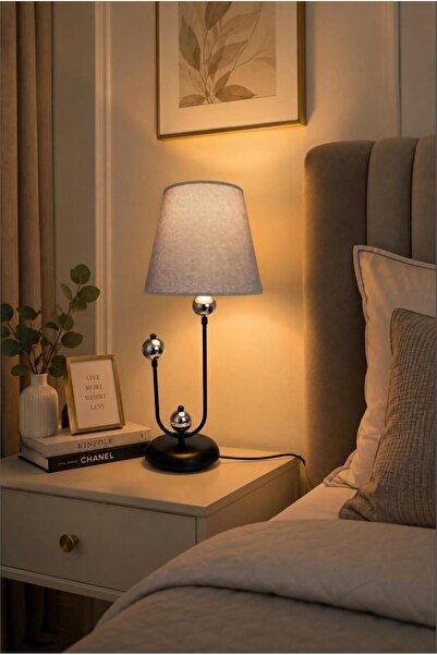 Elizim Home Lighting Modern Gray Fabric Headboard Lampshade – Decorative Tabl...