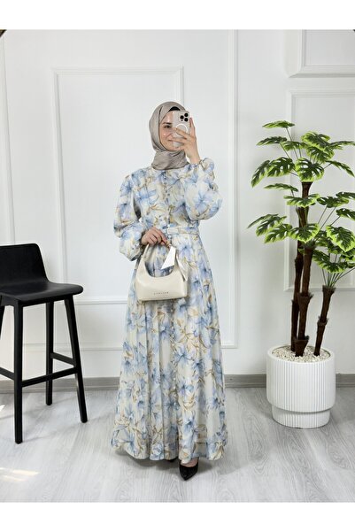 Sovel 26140 Floral Patterned Dress with Belt Detail