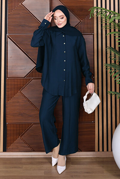 Tesettür Dünyası Classic Shirt Double Suit Set Tsd260255 Navy Blue
