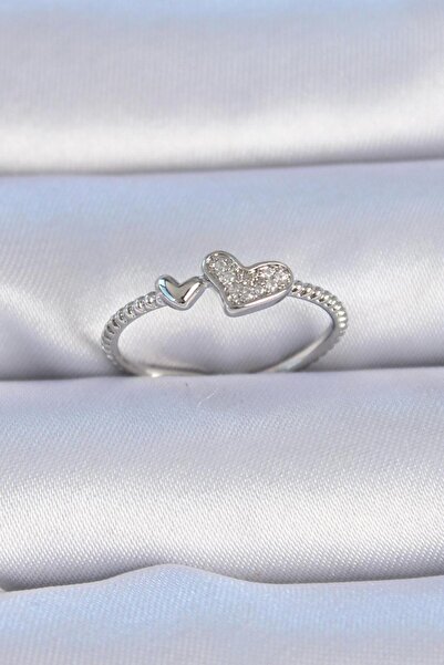 Mega Bazaar Brass Silver Color Zircon Stone Heart Model Women's Ring