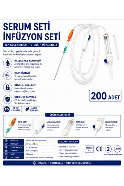 Genel Markalar Karvel Medikal Serum Seti 200 Adet İnfüzyon Seti Steril Tek Ku...