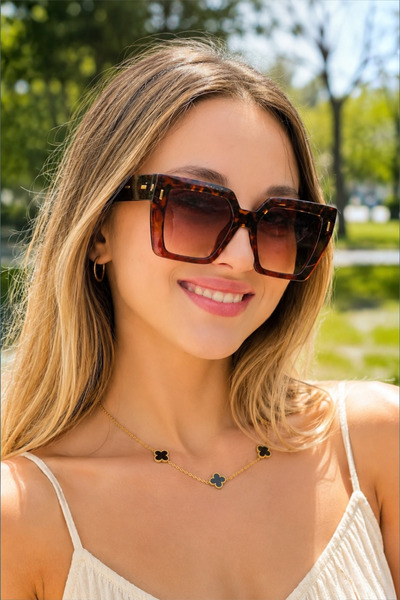 TAKIPORT نظارات شمسية مربعة كبيرة الحجم بنمط جلد الفهد البني للنساء مع حماية ...