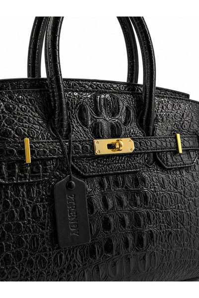 2TRENDY Black Snake Patterned Women's Clutch Bag with Gold Metal Lock