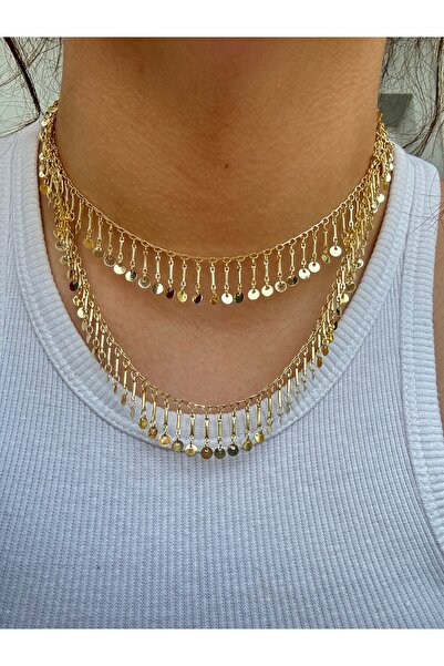 lotusbybuket 14K altın kaplama sallantılı püsküllü gold kolye(70 cm)