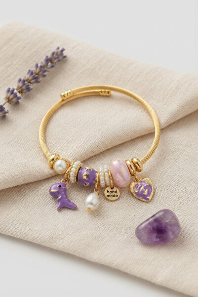 Lisinya Trex and Heart Purple Charm Bracelet -