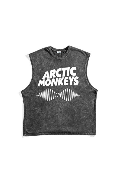Sekizbiraltı تي شيرت أسود قابل للغسل مطبوع عليه Arctic Monkeys بدون أكمام