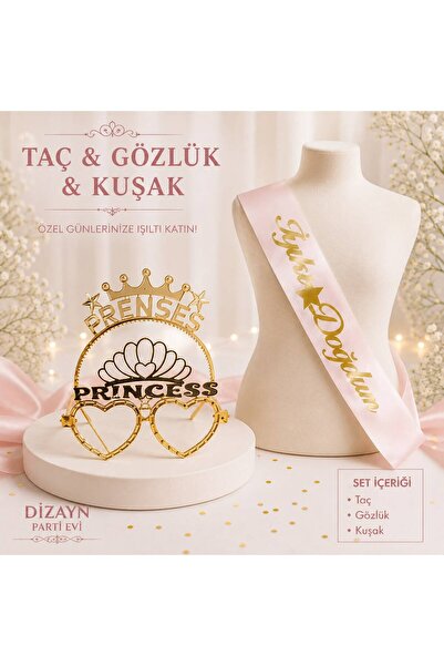 Dizayn Parti Evi İyi Ki Doğdun Yazılı Gold Kuşak Seti – Kuşak, Gözlük ve Taç ...