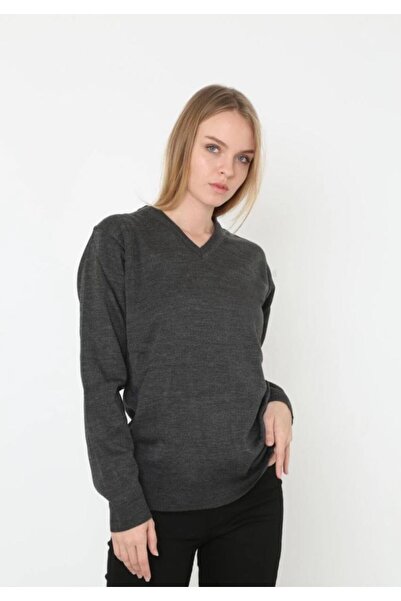 Mariposa Secret Women's V-Neck Sweater Long Sleeve Plain Weave Knitwear - Ant...