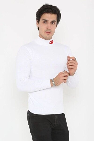 Mariposa Secret Men's Half Turtleneck Sweater Kiss Printed Woven Knitwear - W...