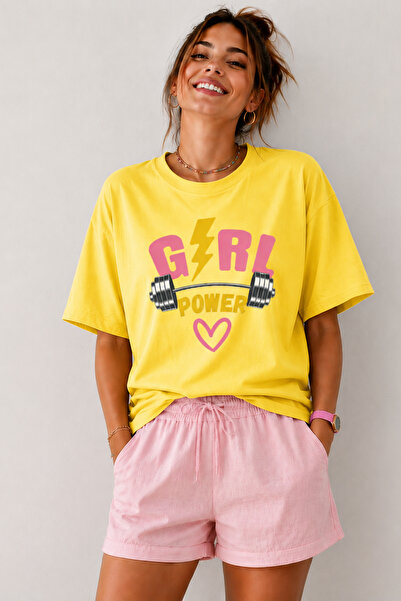 ArtYus Tricou oversize unisex cu imprimeu Girl Power, cu gât rotund, lejer - ...