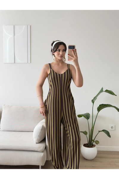 Zoom Butik جمبسوت بحمالات مخططة من ديكيين - أخضر