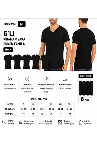 Yıldız Çamaşır Men's Ribbed V-Neck 100% Cotton Undershirt Undershirt (60-61-6...