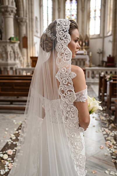 JABO WEDDİNG HOUSE GELİN RAHİBE DUVAĞI DANTEL İŞLEMELİ 2,20 CM TARAKLI GELİN ...