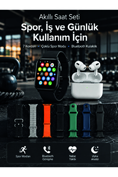 Lisinya Akıllı Saat, Bluetooth Kulaklık ve 7 Farklı Kordon Tek Kutuda Günlük ...
