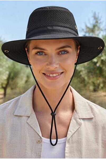 Mood Agenda Women's Mesh Safari Hat Wide Brim Drawstring Breathable Uv Sun Pr...