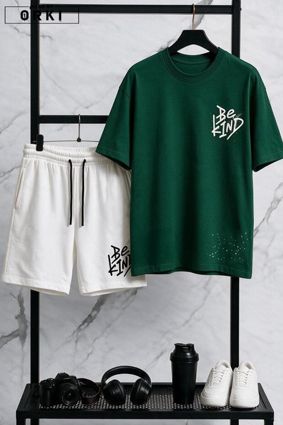 EFFRENATU Be Kind Printed Plus Size Unisex T-Shirt & White Shorts Set