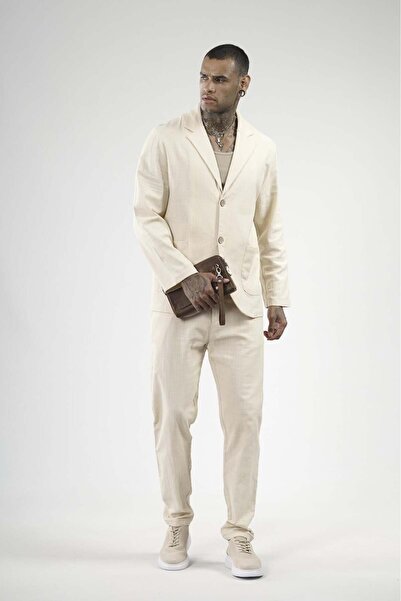 king brich Slim Fit Men's Cotton Linen Top and Bottom Set
