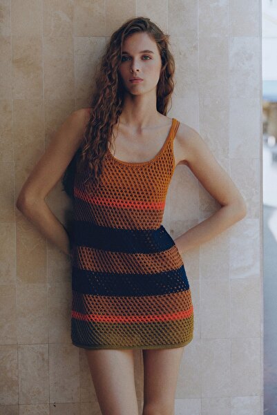 Pull & Bear Çizgili tığ işi kısa elbise