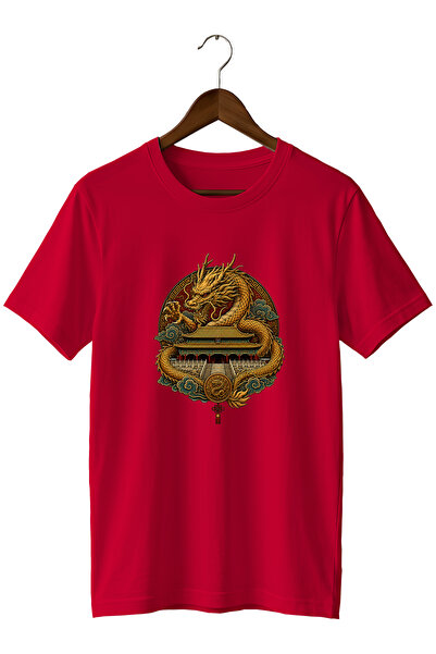 remonz Chinese Dragon and Temple Print Unisex T-Shirt – Far East Mythology De...