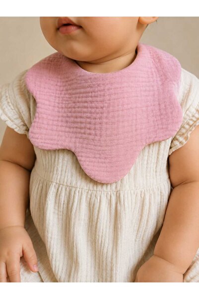 3Baby 2'li %100 Organik Pamuklu, 8 Katlı Müslin Bebek Önlük, Salya Önlüğü / Emzik Askısı (Pembe)