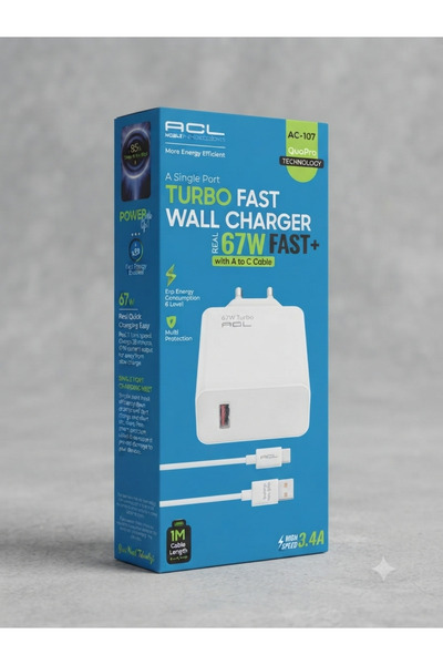 ACL Aura Akse 67W Turbo Fast Hızlı Şarj Aleti ve USB-A to Type-C Kablo Seti (...