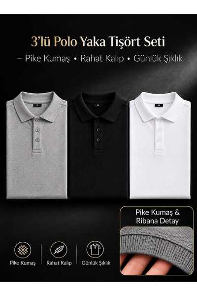 Castello Men's 3-Piece Polo Collar T-Shirt Set |   Lakost Fabric Comfortable ...