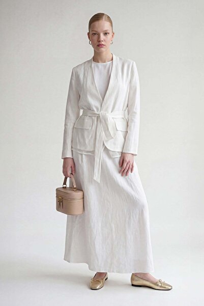 Levidor White waist-tie linen skirt