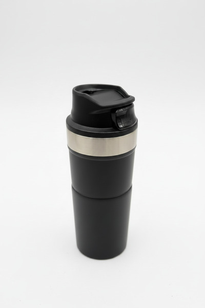VİBEFLASK 400 ml Mat Siyah Paslanmaz Çelik Termos Bardak - Çelik Detaylı Kili...