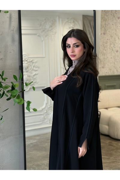 lutezi عباية آيا نسائية خليجية لف بقصة نص كلوش وقماش كتان كوري واقف